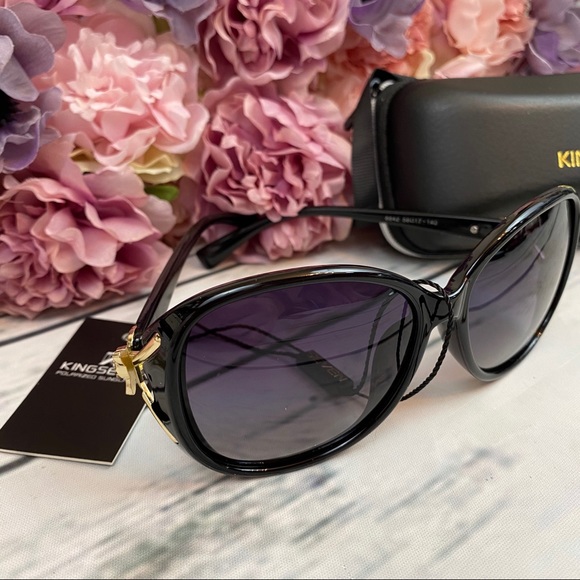 KINGSEVEN Gray Gradient Polarized Butterfly Sunglasses with Gold Crystal Fox - Picture 9 of 16